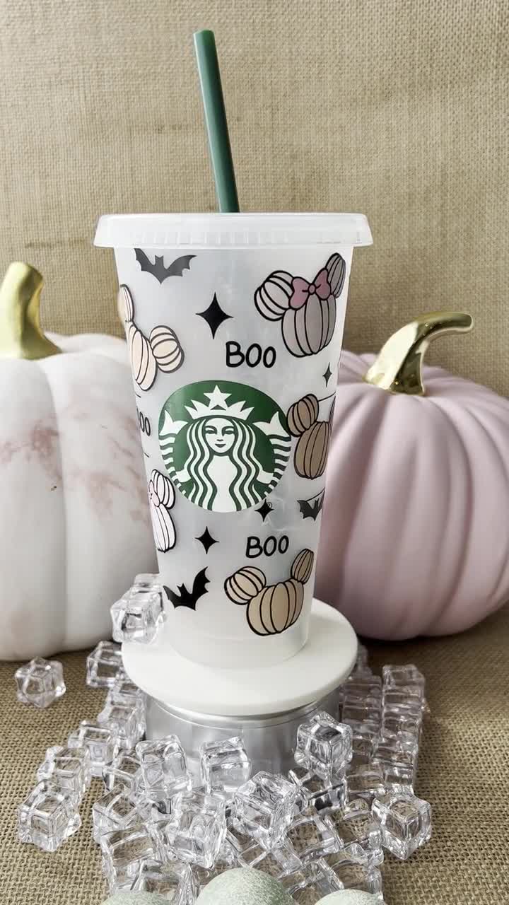 Starbucks Cold Cup Venti and Grande Starbucks Cups Retro Pumpkin Mouse Ears  Halloween Theme Pastel Color Tumbler 