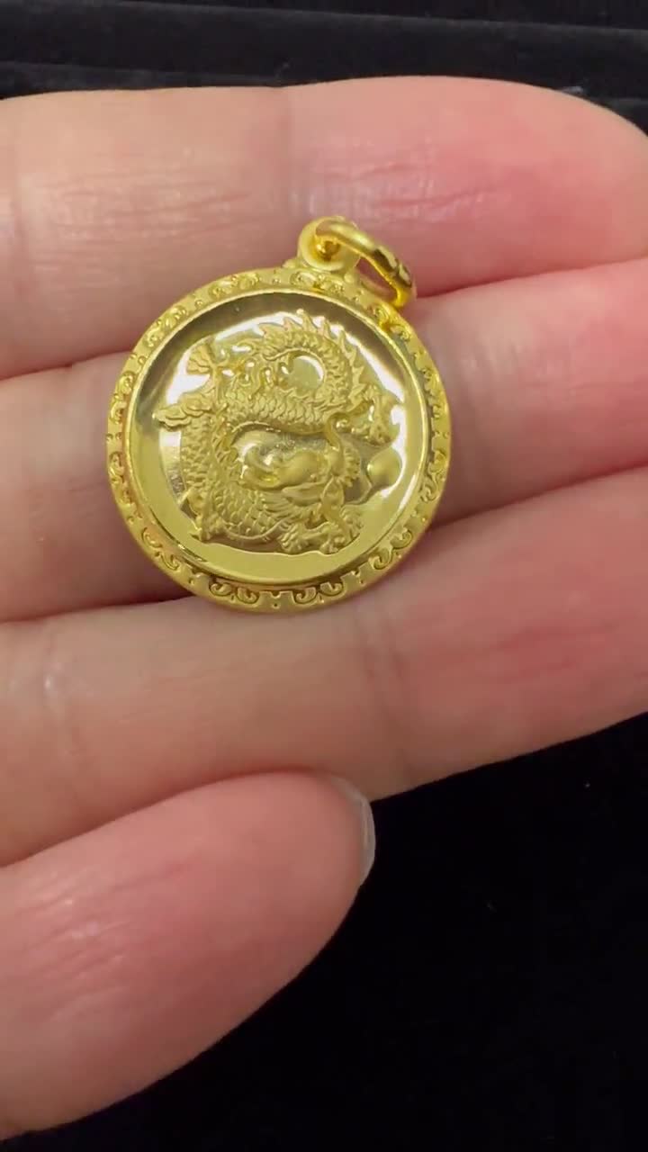 24k Gold Dragon Round Pendant (solid, 20mm) - Etsy
