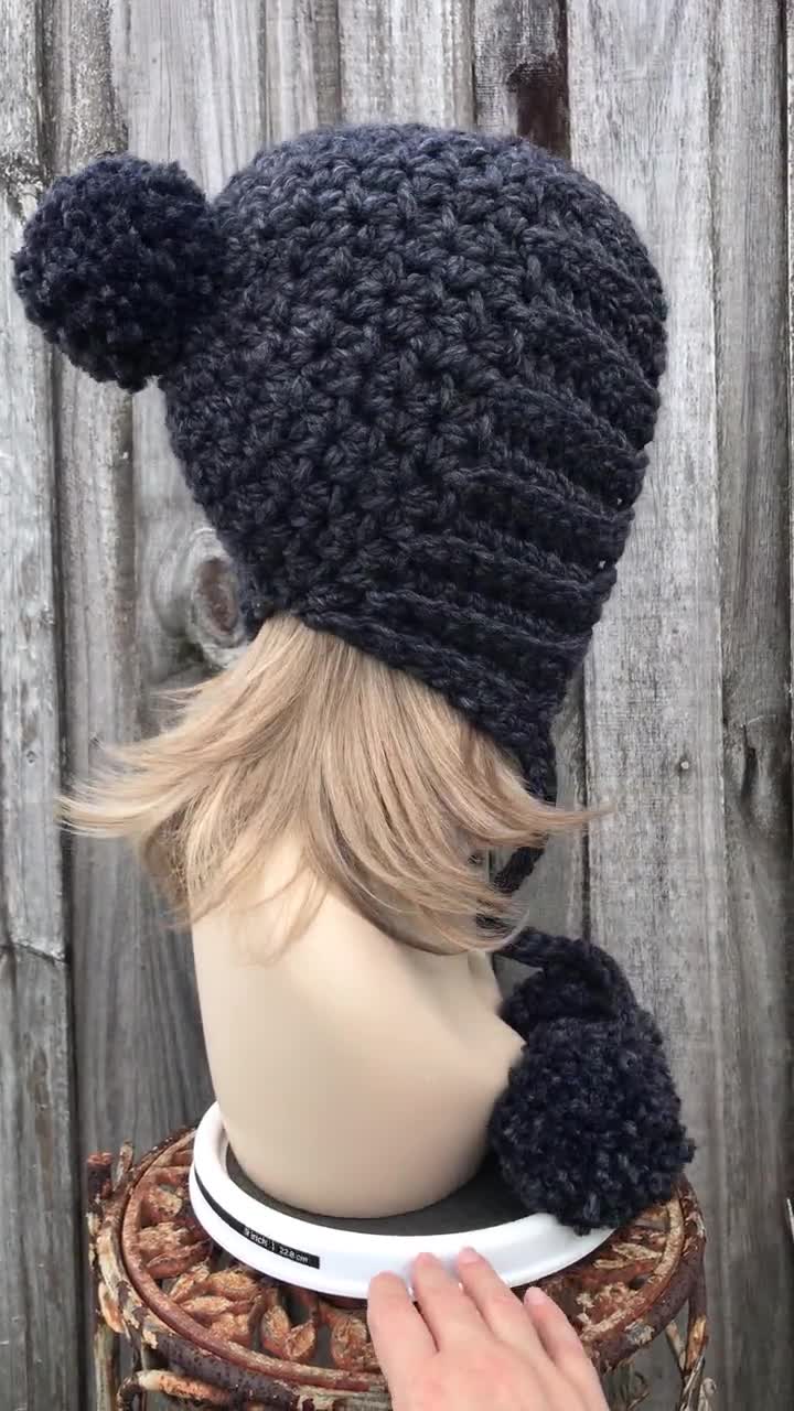 Lala crochet beanie, charcoal winter hat