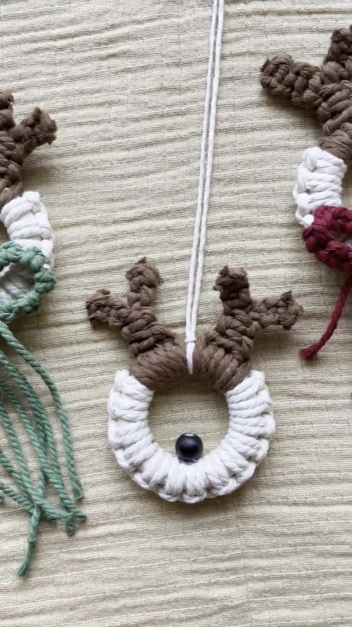 Macrame Reindeer Ornament | Reindeer Car Charm | Macrame Christmas