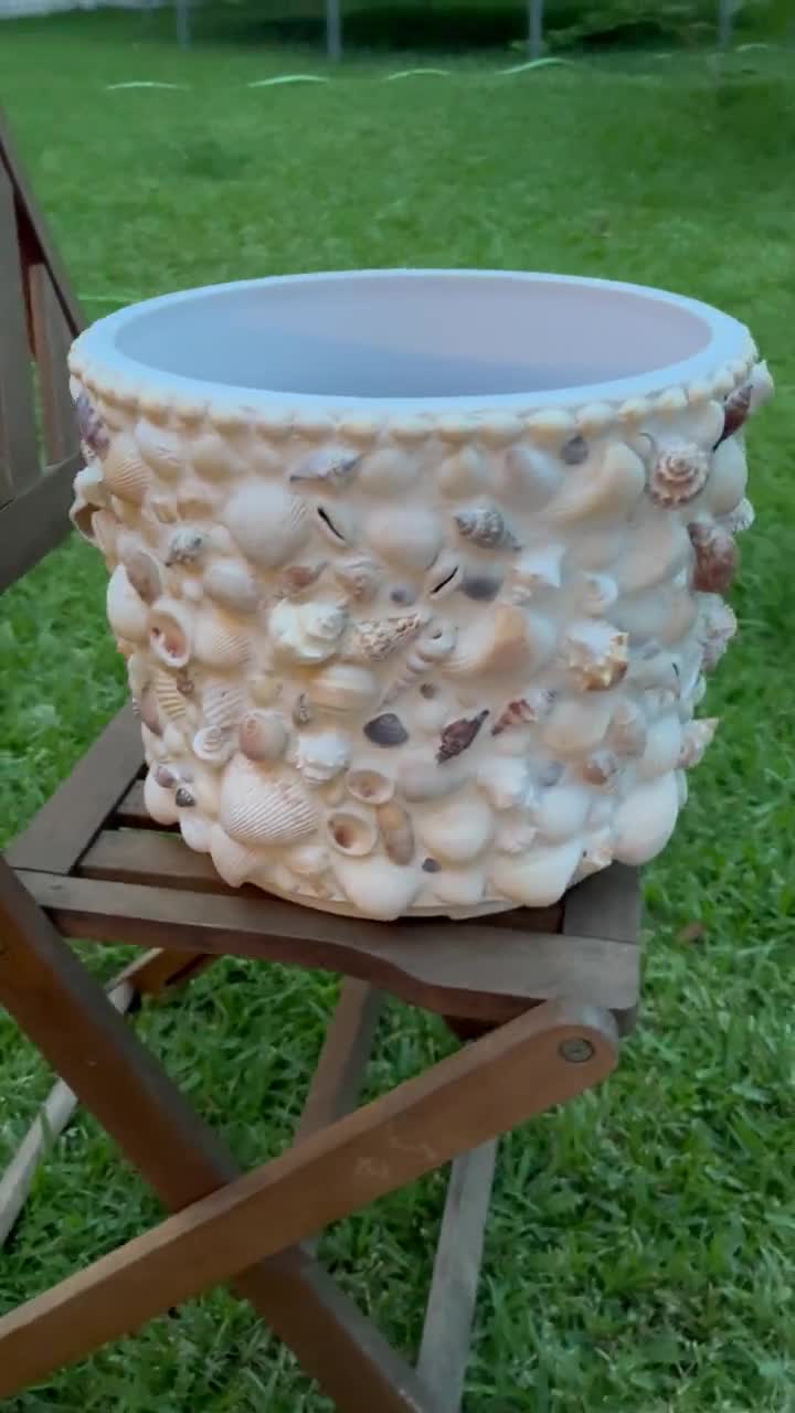 large sea shell planters, here are two vintage seashell encrusted planters  the larger planter