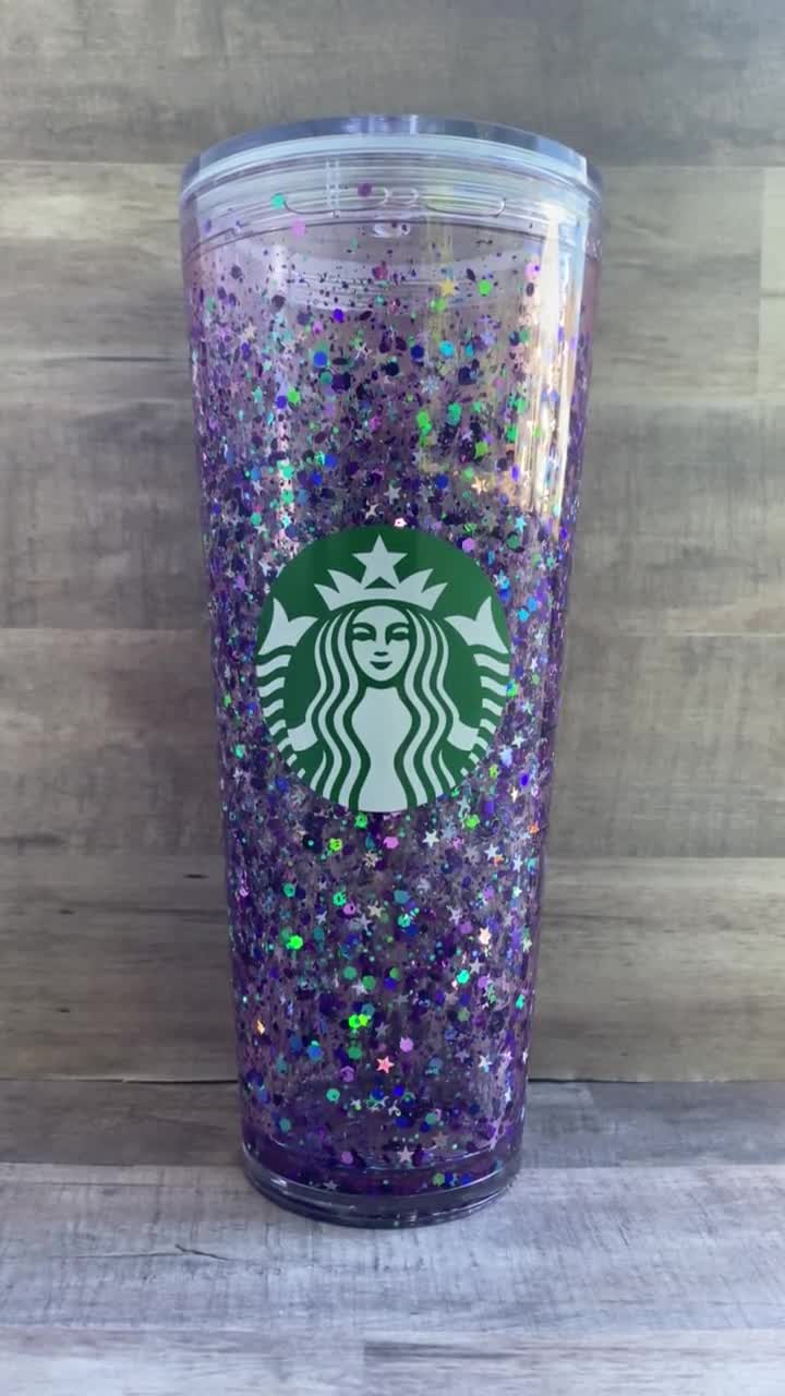 Starbucks Snowglobe Tumbler / Hearts & Purple Glitter 