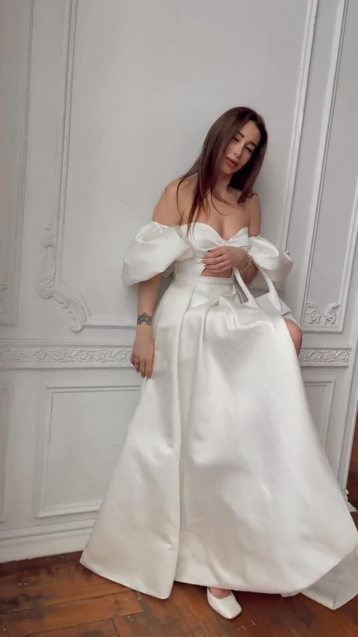 A-line Satin Wedding Dress SIBI With a Corset and a Skirt With a Train 