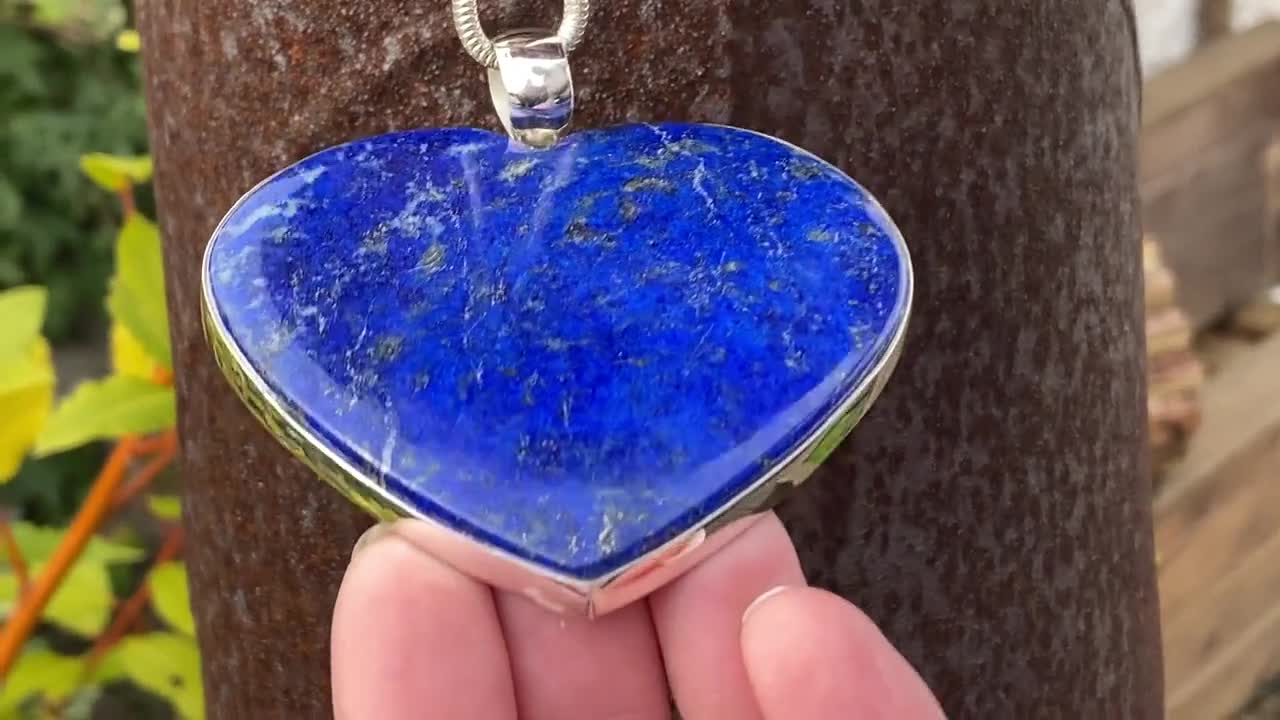 Very Large Lapis Lazuli Heart Pendant in 925 Sterling Silver