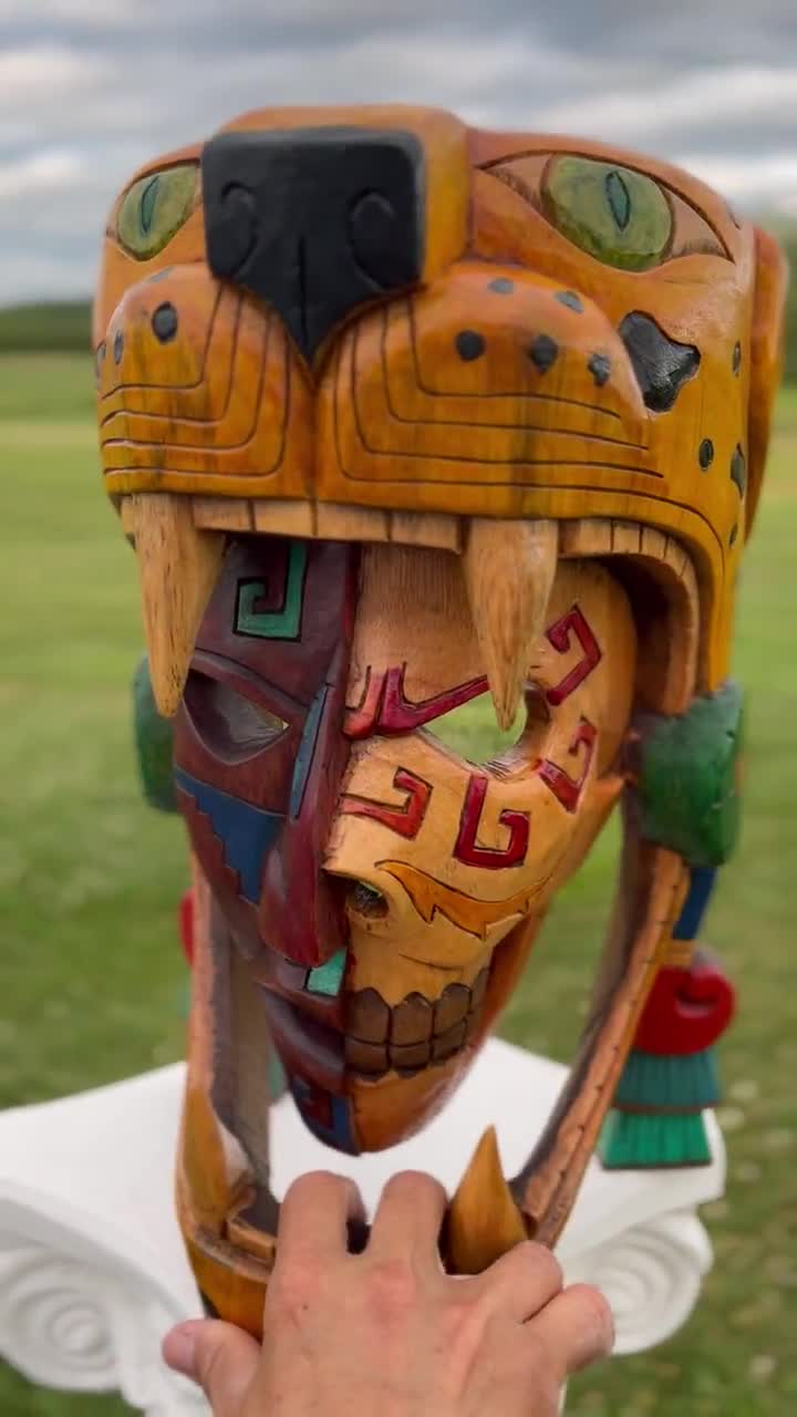 ご確認用　木製　木彫り　猿　マスク　お面南米　メキシコ　壁掛け　カラフル　手描き Cedar Wood Maya Jaguar Warrior Mask: Handcrafted Mexican Art - Etsy