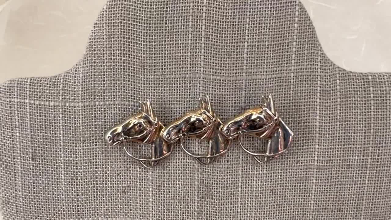 ヴィンテージ ボー スターリングシルバー トライホースヘッドブローチ