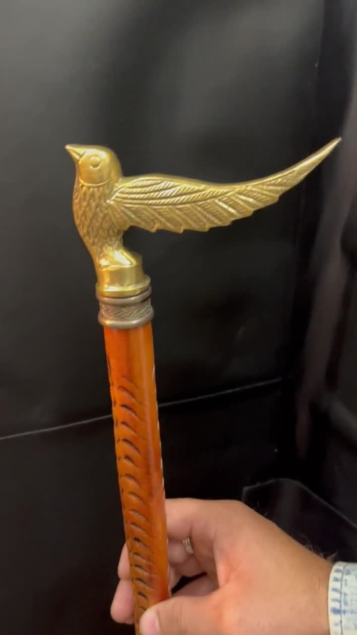 Victorian Nautical Brass Sparrow Bird Handle Head Antique Style Foldable  Unisex Wooden Walking Stick Cane Collectible Gift . 