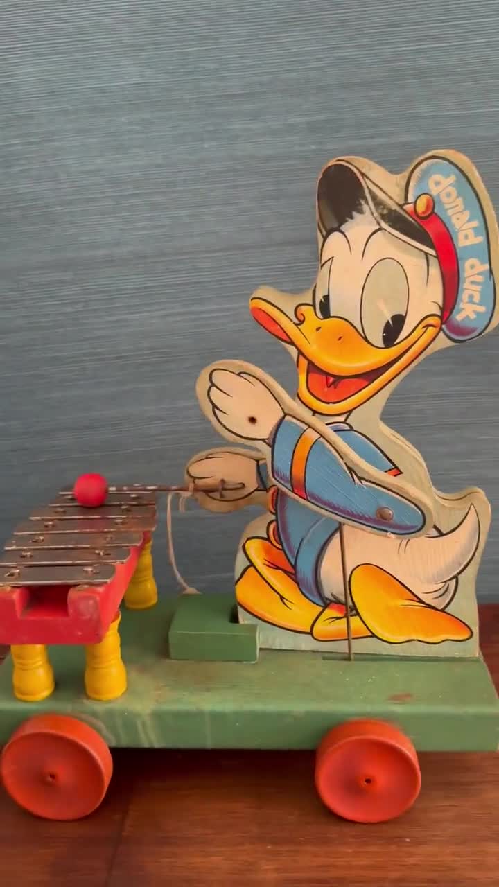 ヴィンテージ 1930 年代 ドナルドダック プル おもちゃ 木琴 木製