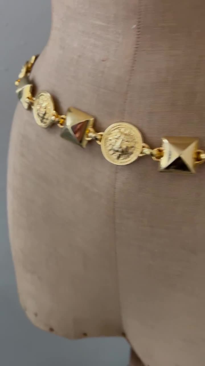 Vintage Gold Tone Lion Head Chain Link Belt - Etsy