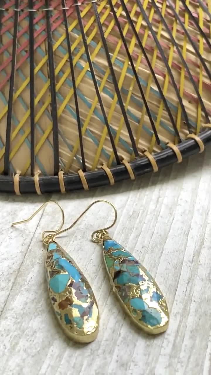 14K Gold Turquoise Heart Drop Earrings - Etsy