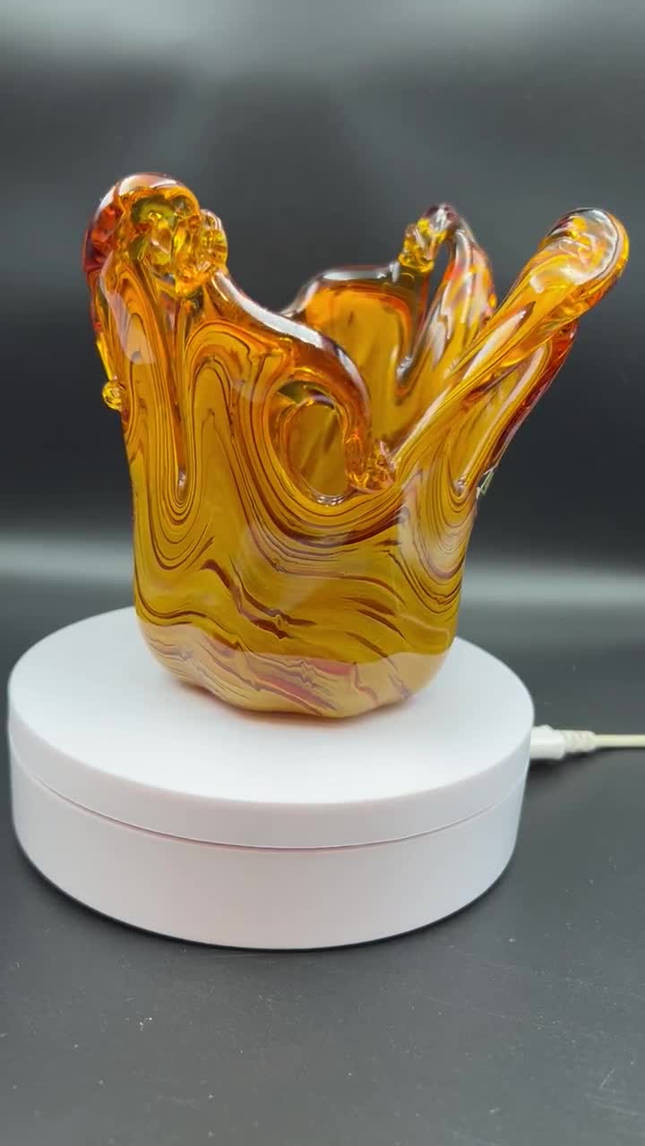 Exquisite Vintage White Cristal Murano Amber Colour With Exquisite Vintage White Cristal Murano Amber Colour With