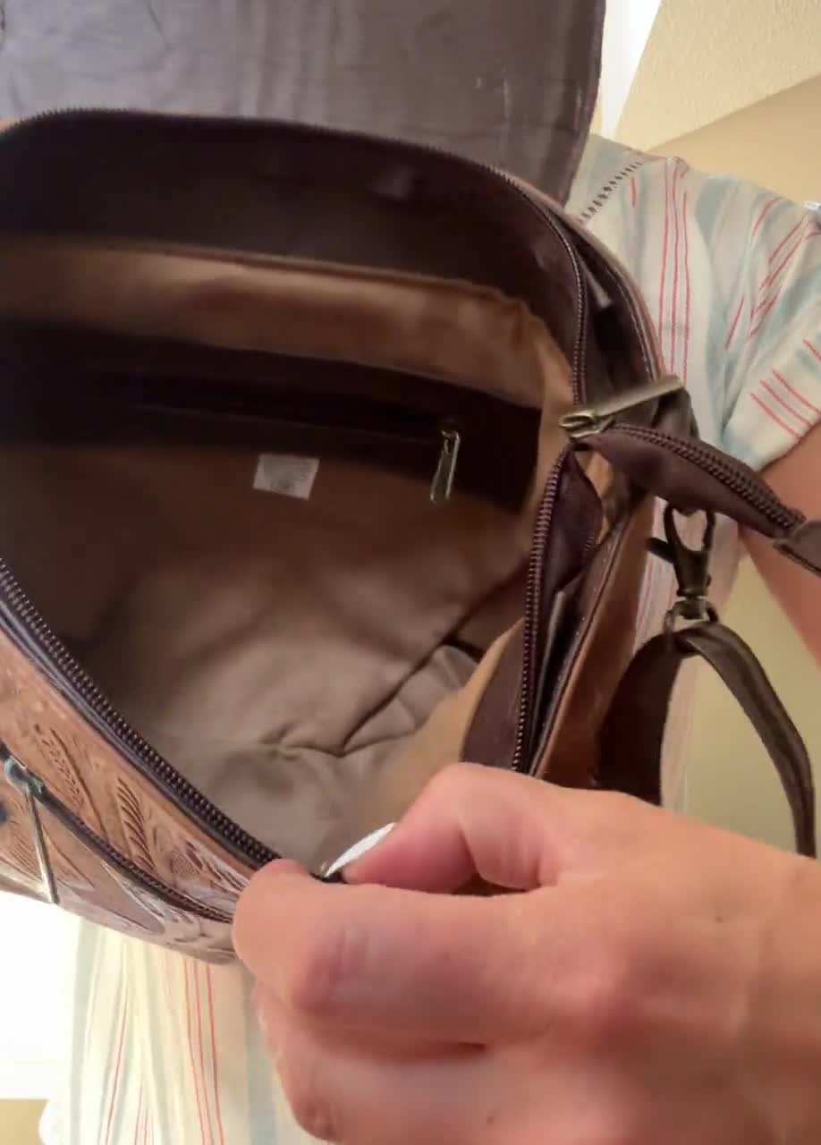 Handmade Ethnic Leather Purse, Genuine Mexican Leather Bag, Boho Carved Crossover, Indigenous Artisan Craft, Rustic Stylish Accessory video poster
