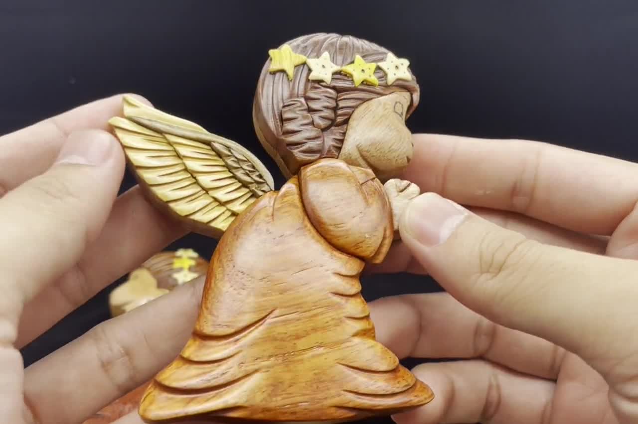 Angels Wood Christmas Ornament - Handmade Wooden Angel Fridge