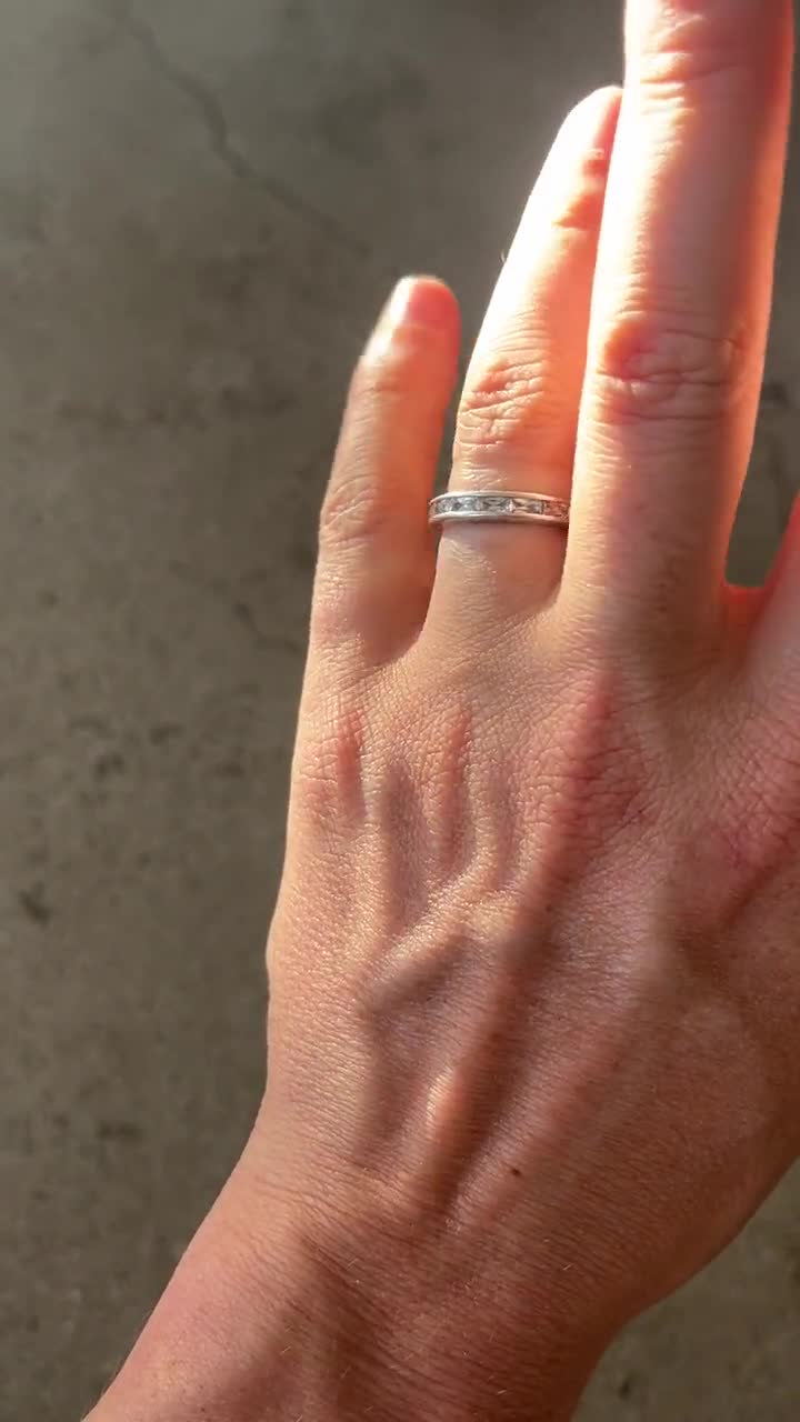 925 Vintage Silver Ring With White Crystal Square Stones
