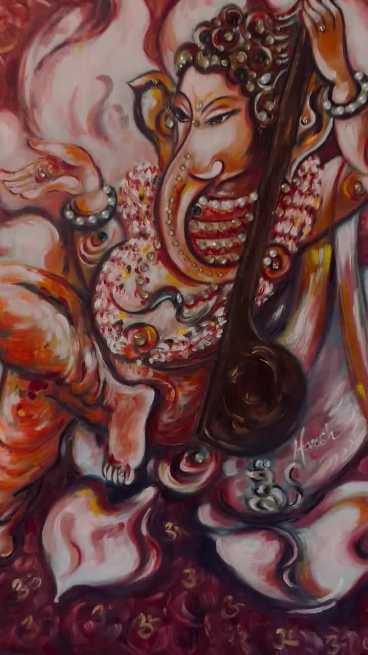 Ganesha Playing Tanpura, enjoying Lyrics, Modern, Abstract Painting, Hindu  Mythology, Elephant, Ganesh, Contemporary, Musical by Harsh Malik