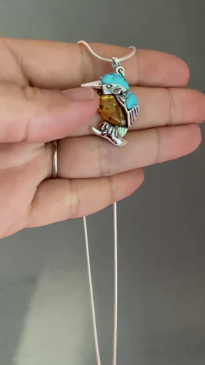 カワセミネックレス、スターリングシルバーカワセミペンダント、鳥