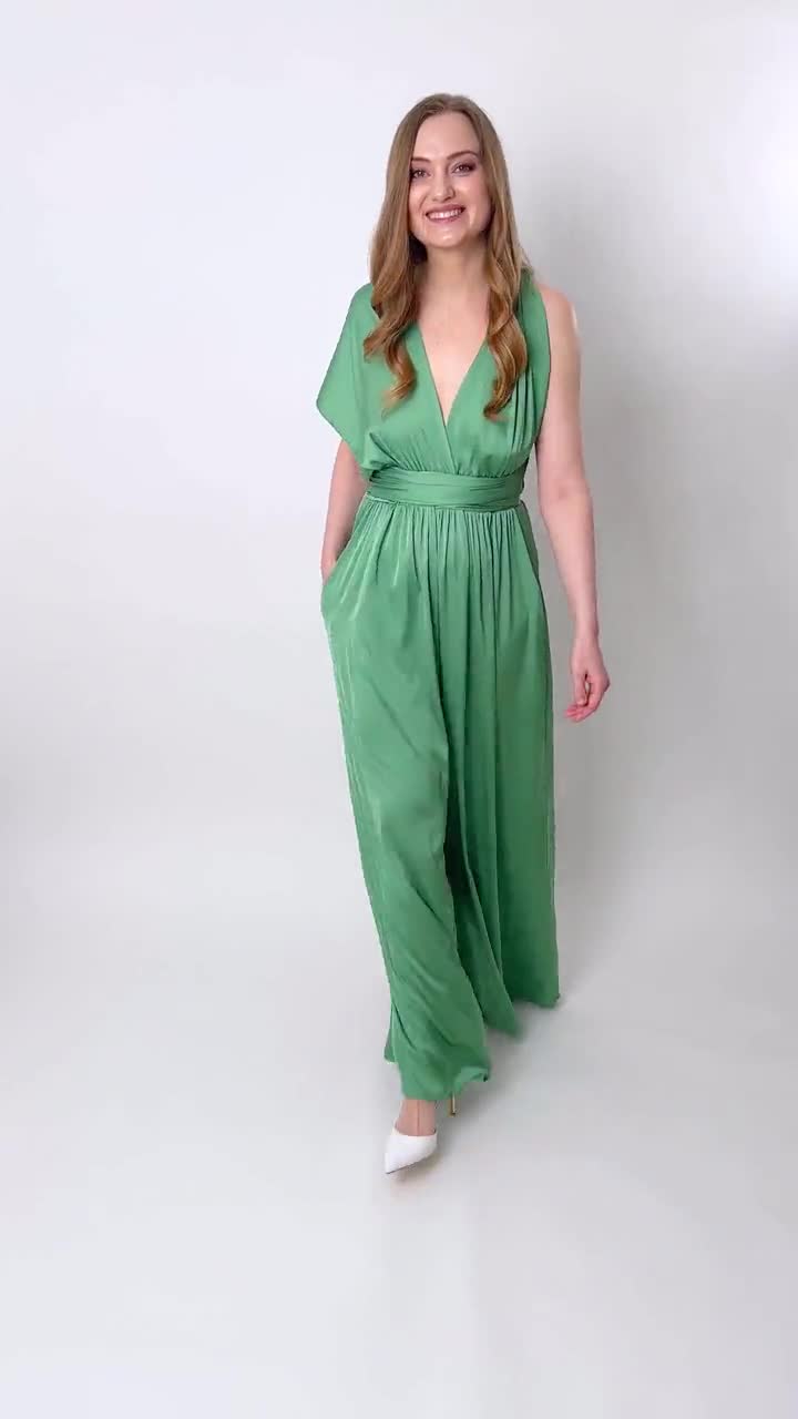 Olive Green Infinity Jumpsuit, Silk Jumpsuit, Bridesmaid