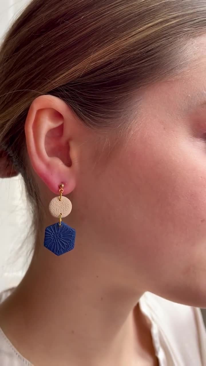 Painted lace and blue polymer clay earrings • Style by Carise