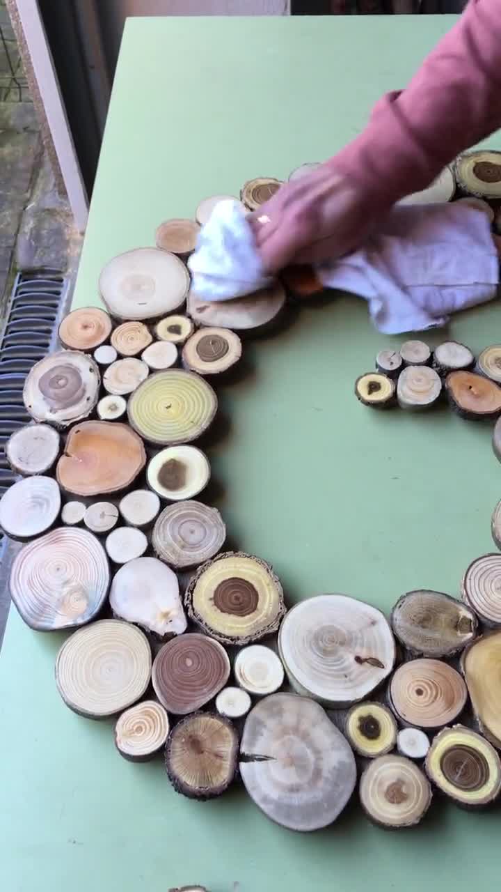 Large Natural wood slab Mosaic Wall Art, 3D Wooden discs Decor