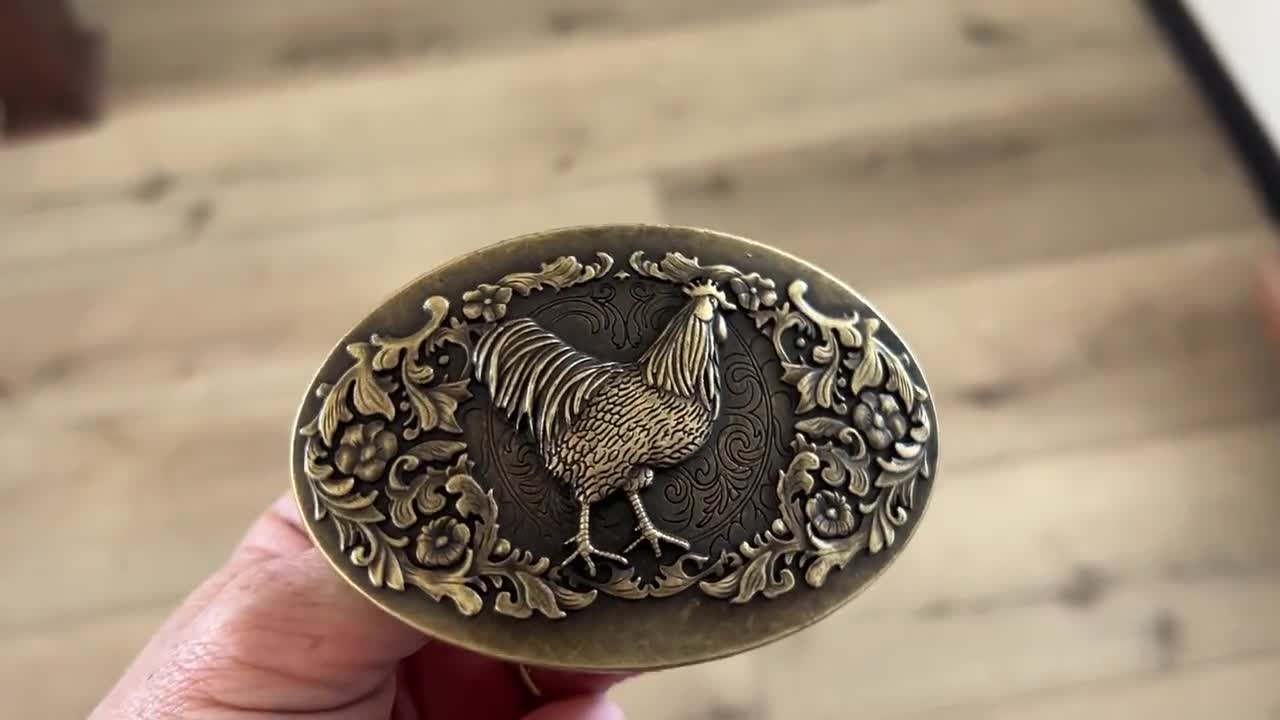 Beautiful Engraved Rooster Belt Buckle - Chicken Hen Animal - Brass Gold -  Chicken - Art - Mexican - Bird - Cock - Fighting Head Farming