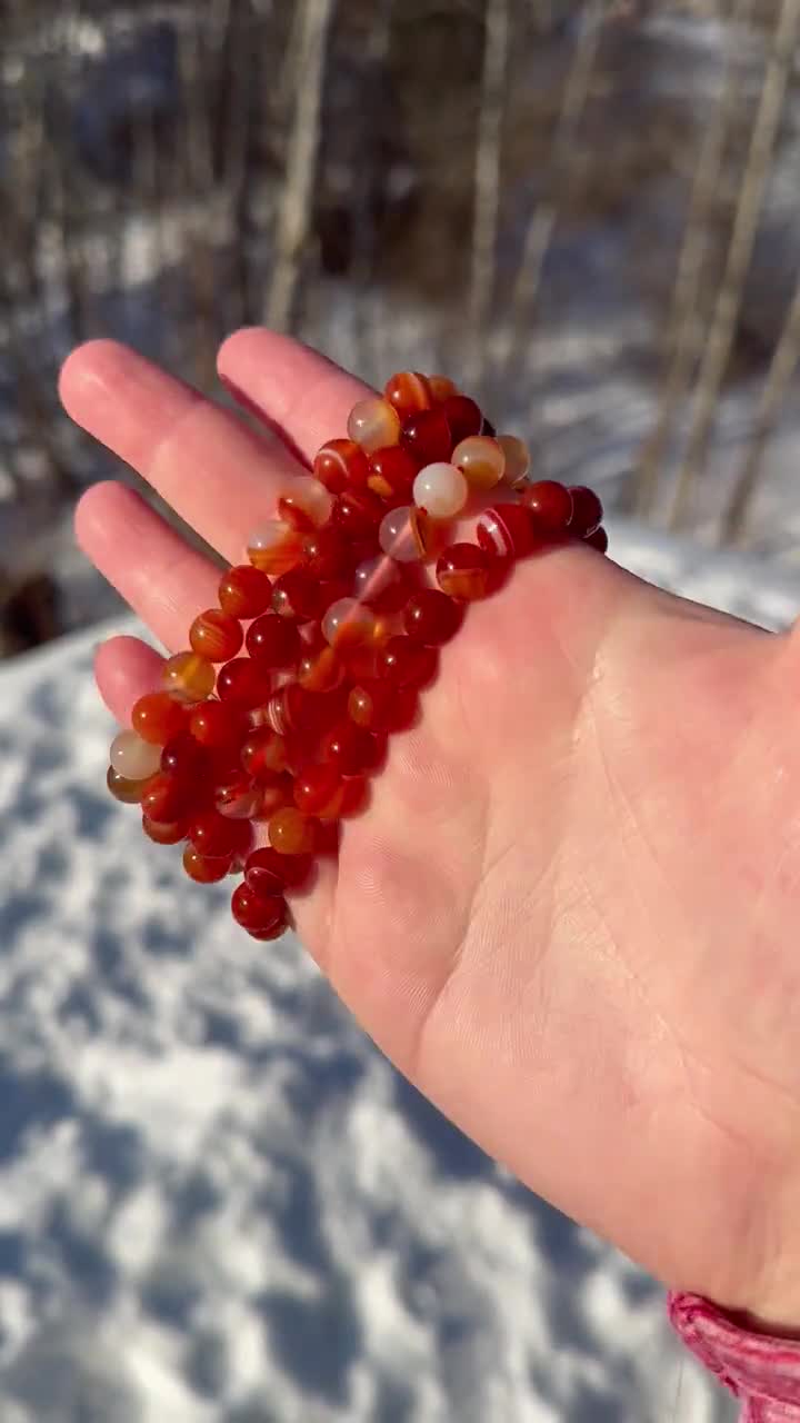 Genuine Solid Red Carnelian Stone Bead Bracelet, Beaded