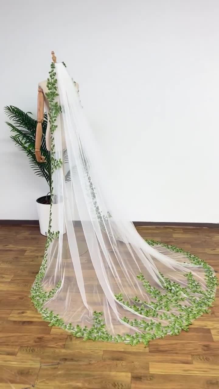 エクササイズ用品 BELEGA  FAIRY VEIL Green Leaf Wedding Veil,fairy Trim Bridal Veil,wedding Veil for