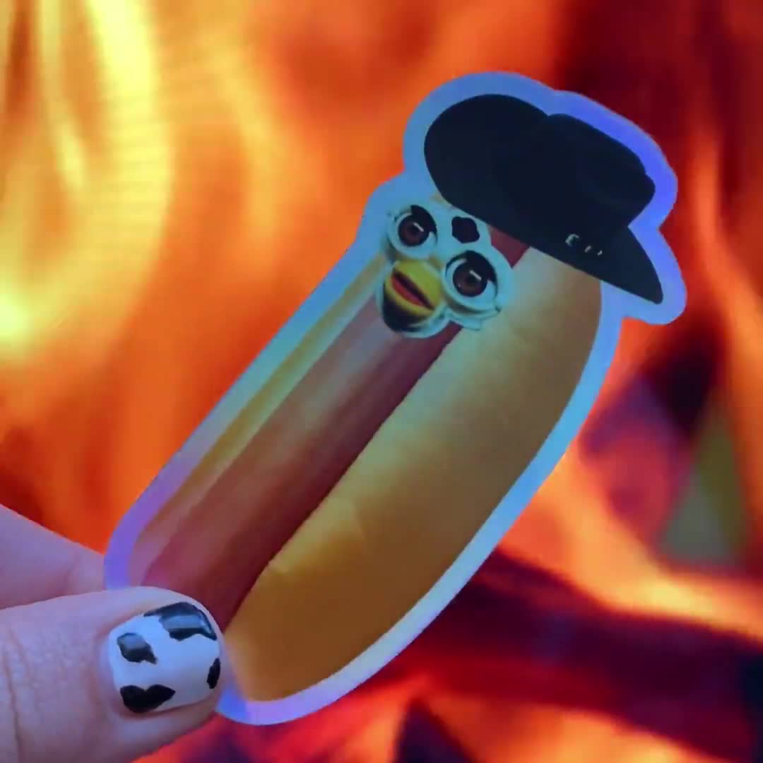 Holographic Furby Hotdog Cowboy Sticker 