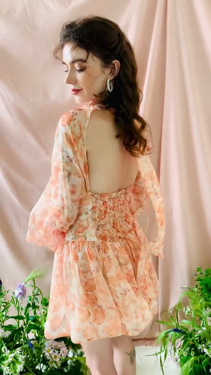 Flower Summer Dress - Mini Chiffon Dress - Summer Clothing