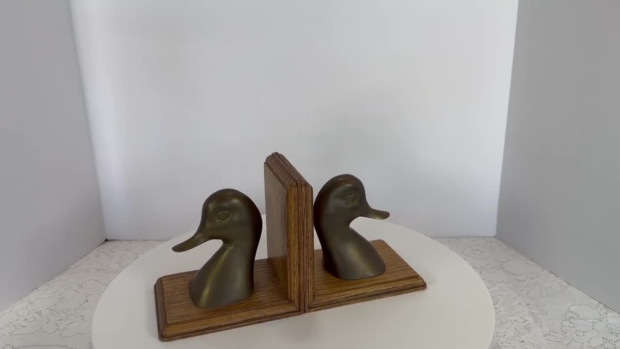 Vintage Farmhouse newest Decor, Vintage Walker Duck, Wooden and Brass Statue on Base, Graceful Heads Up Goose or Mallard