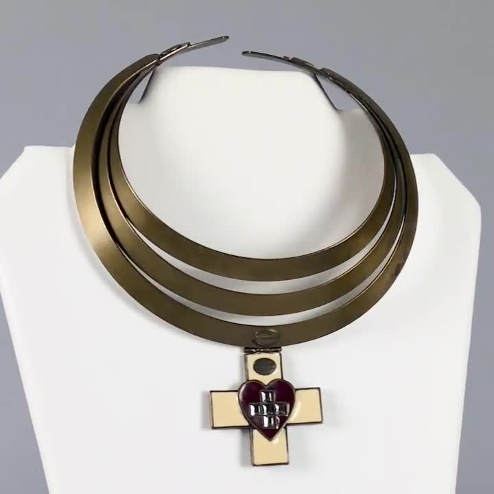 Vintage JEAN PAUL GAULTIER Heart Cross 3 Layer Masai Necklace