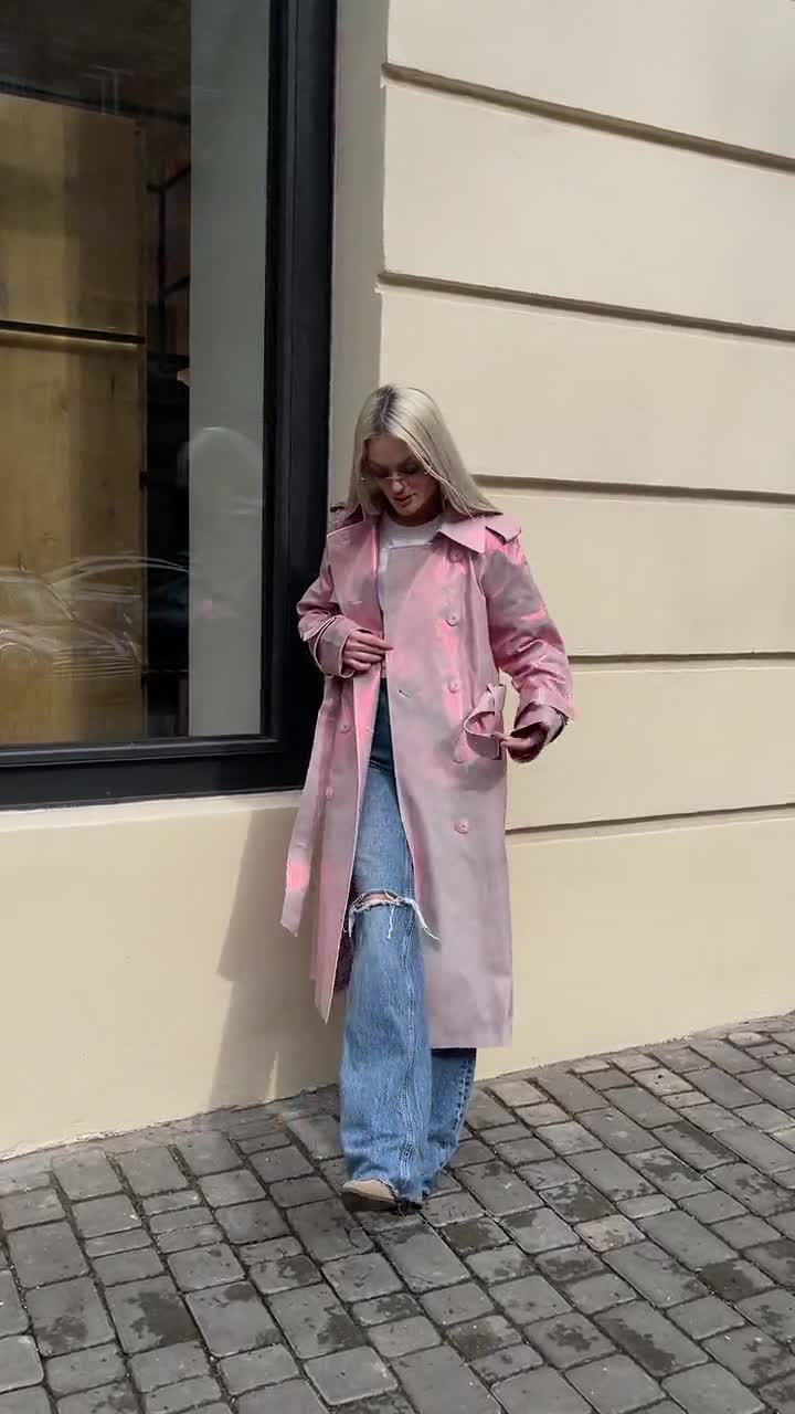 Silver Red Trench Coat, Trench Coat Women, Metallic