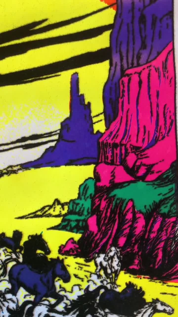 Vintage Velvet 1975 Psychedelic~horse FURY~ Stampede Black Light