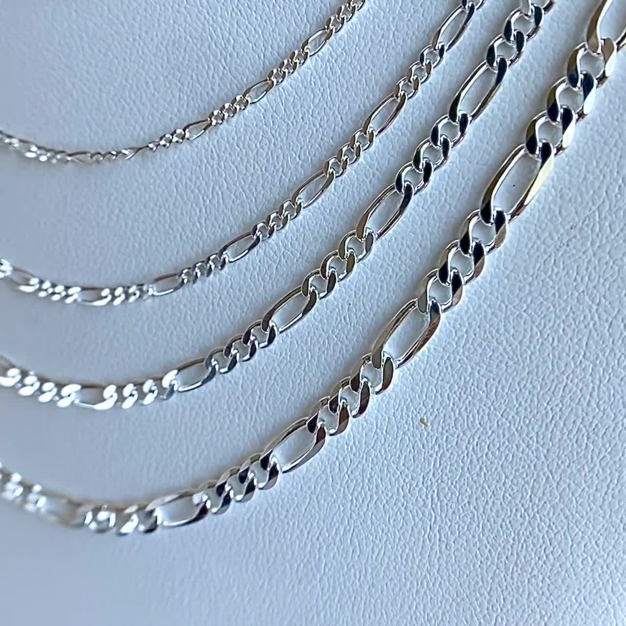 Sterling Silver Figaro Necklace: Solid 925 Italian Chain, Shiny