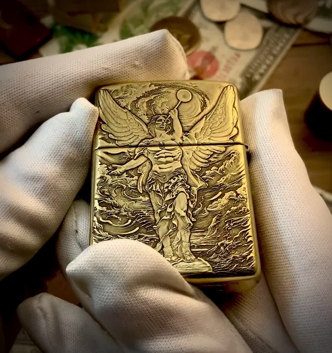 Zippo “archangel Gabriel” Themed Engraved Brass Armor Cigarette