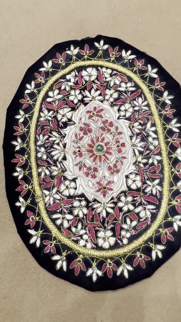 Royal Ancient Silk Jewel Art Wall Hanging Hand Embroidered Jewel Carpet on  Black Velvet With Gemstones Size 41x1.25x36 Cm 