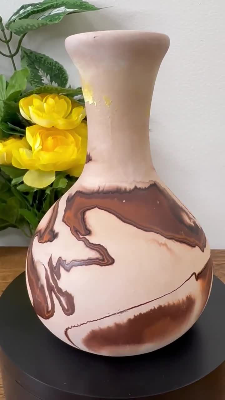 Vintage Nemadji Pottery Vase Marbled Clay Swirl Earth Tones Hand