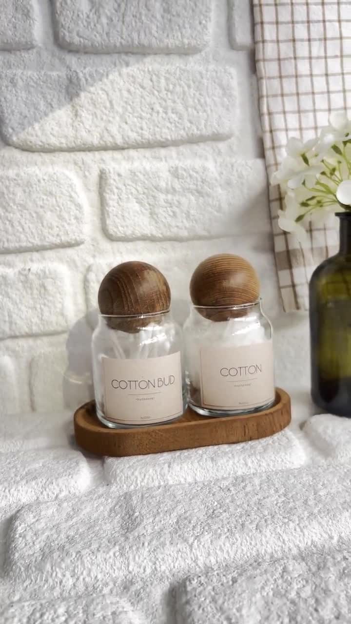 Wood and Glass Bathroom Organizer Set, Cotton Bud and Pad Holder video poster