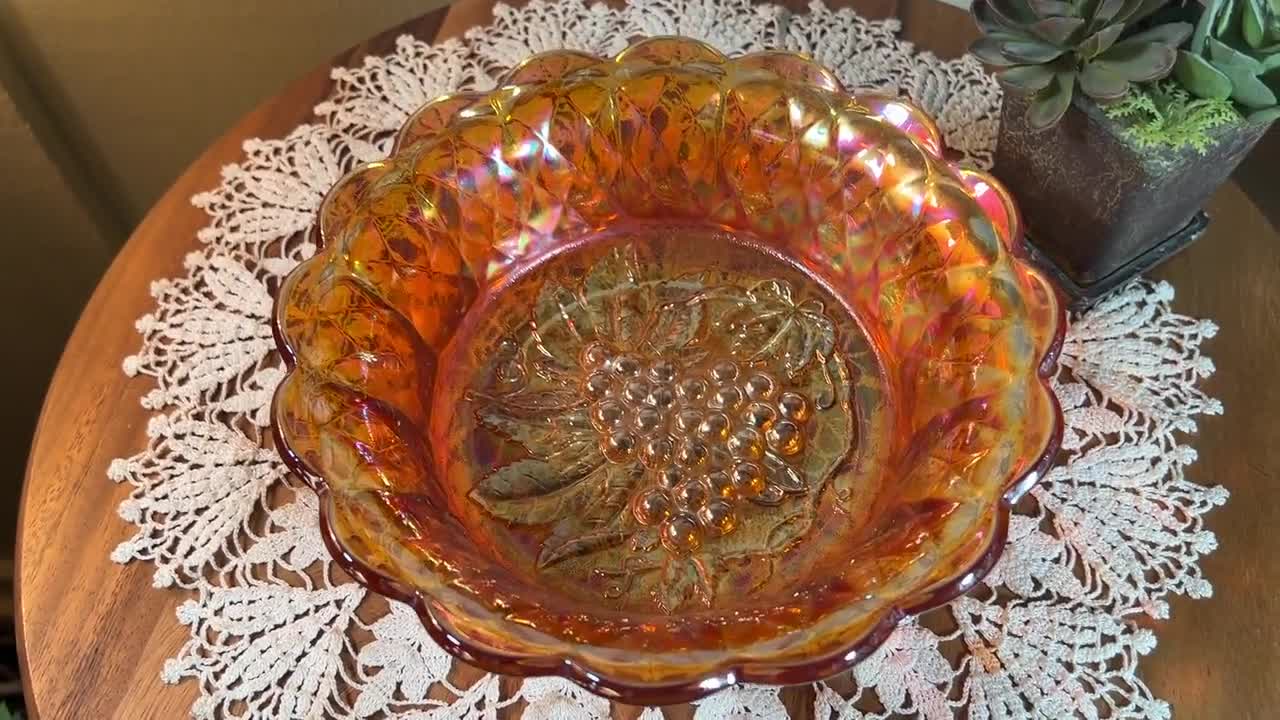 Vintage, Fenton, “grapes, Grape Vine” Marigold, Iridescent