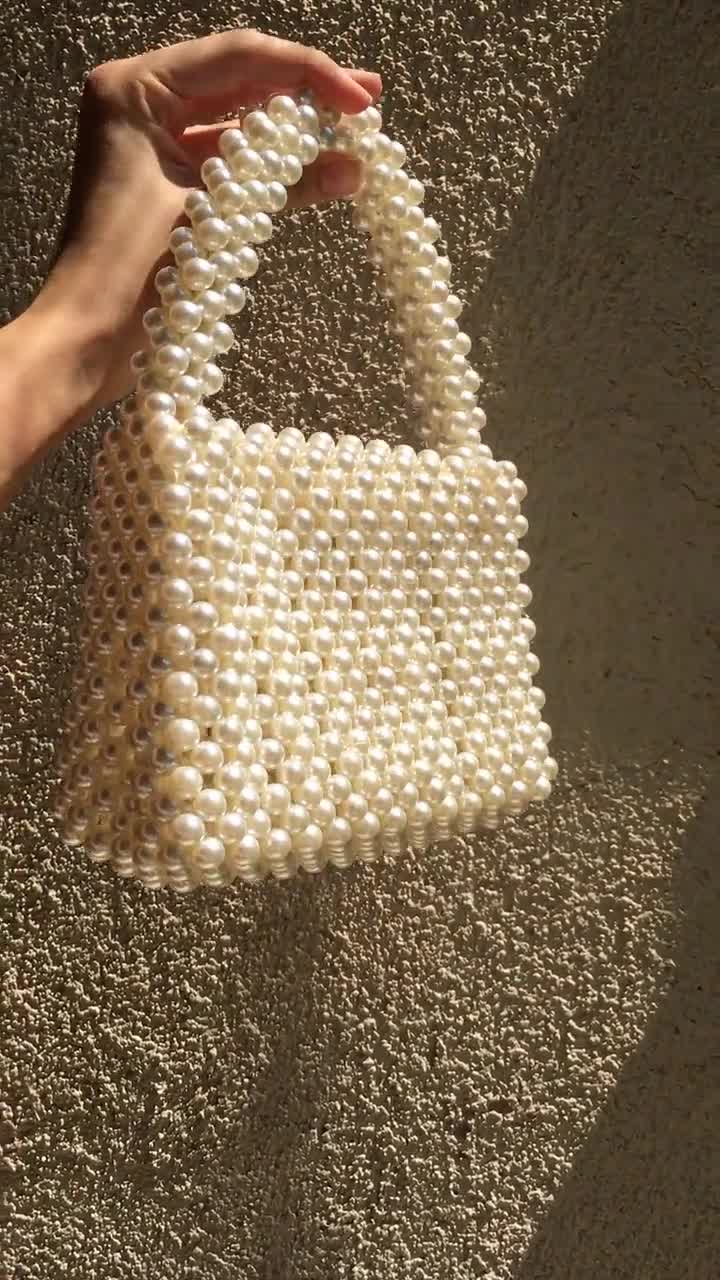 Pearl Beaded Bag, Bridal Pearl Bag, Wedding Pearl Purse, Bridal Clutch Bag,  Pearl Shoulder Bag, Bead Pearl Purse, Vintage Pearl Bag 