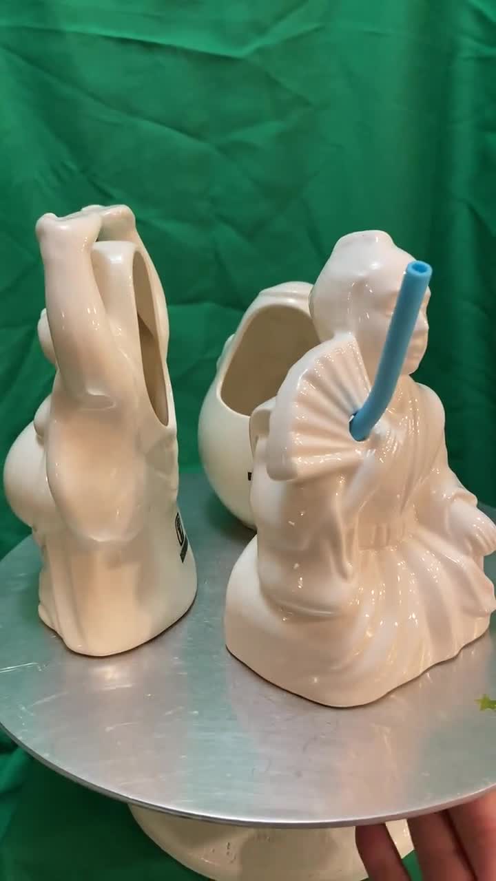 山水画風陶器杯 VTG Benihana 3 Ceramic Mugs/ Knick Knack Buda, Sumo Wrestler