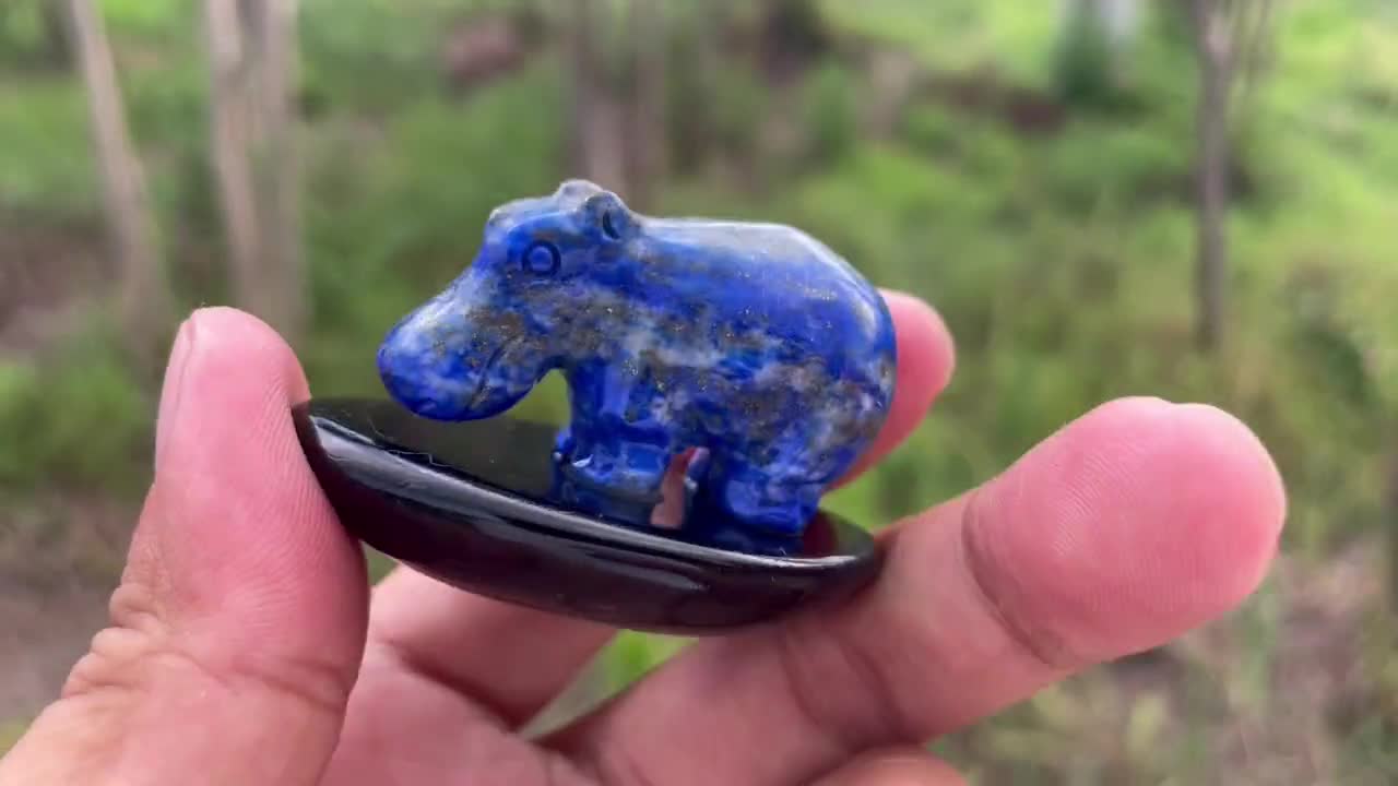 Lapis Lazuli Hippo Skull: Quartz Crystal Carving, 2.1