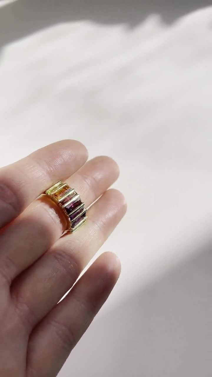 18k Rainbow Mixed Gemstone Ring | RARE FIND| Solid Gold Vintage