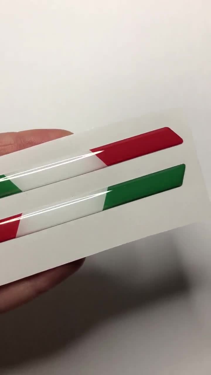 2 Pcs X Italian Flag Stickers 97x8 Mm . Flag Decal, 3D Resin, Domed 