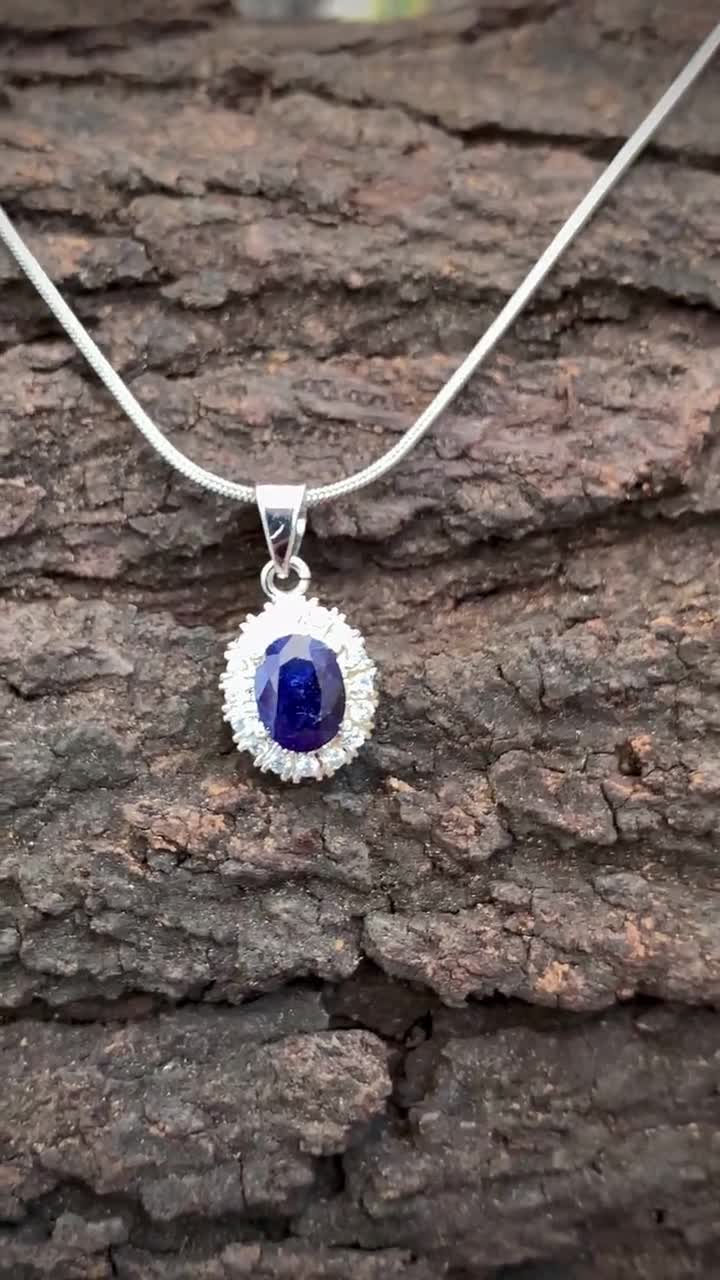 Blue Sapphire Necklace, 925 Silver 18k Gold Plated, Dainty Genuine