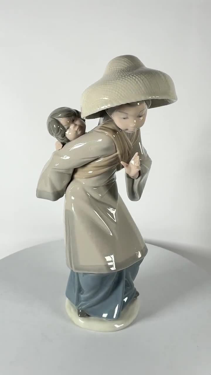 LLADRO Porcelain Figurine of Chinese Lady With Baby on Back ' My