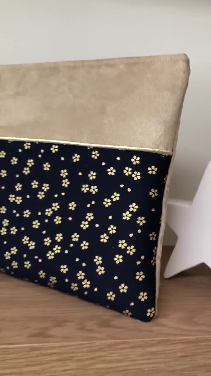 Mini Pencil Case in Japanese Fabric and Linen, Golden Star / Small