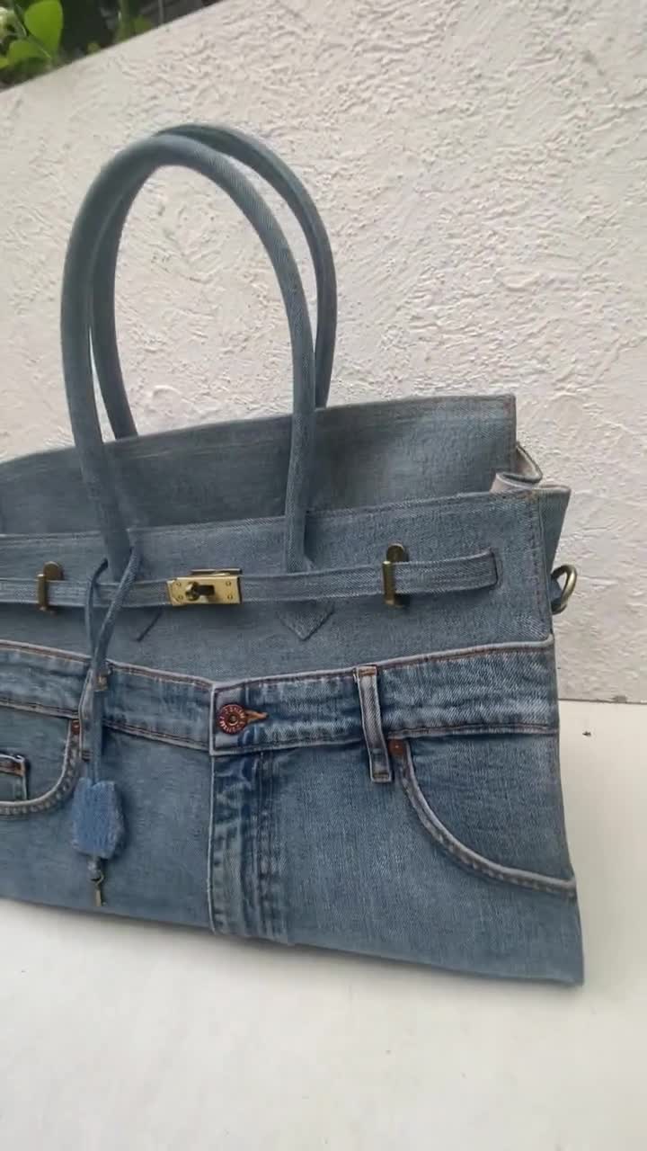Upcycle Denim Bag, 40 Cm Eco-friendly Jeans Bag, Handmade