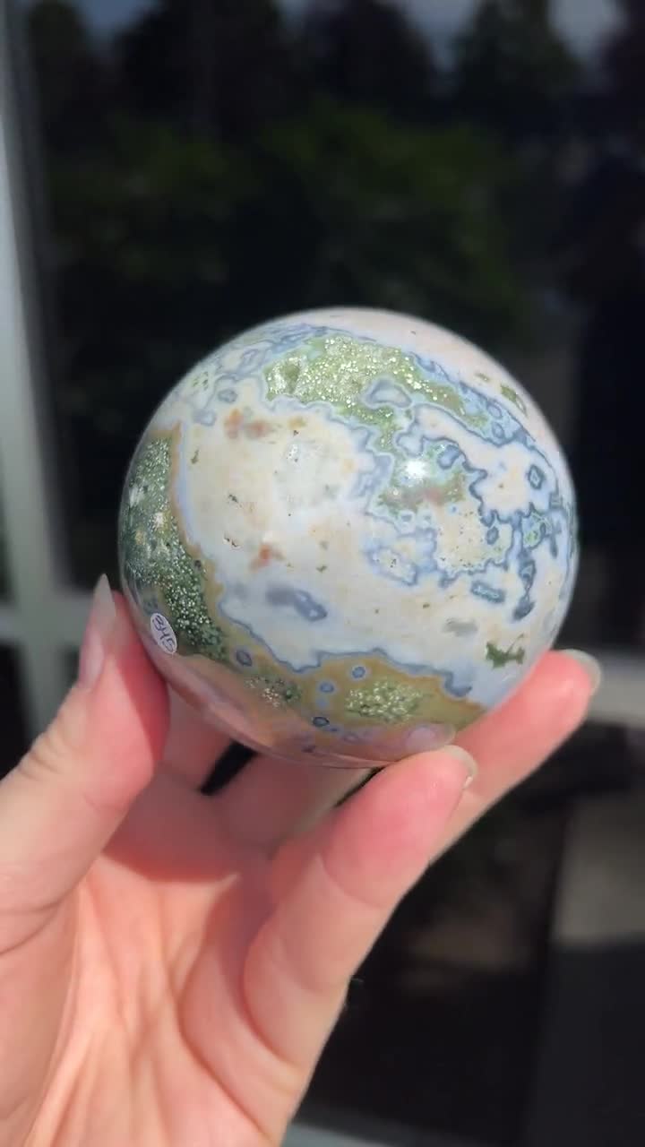 Ocean Jasper Sphere, Sea Jasper, Polished, Orbicular, Cloud OJ