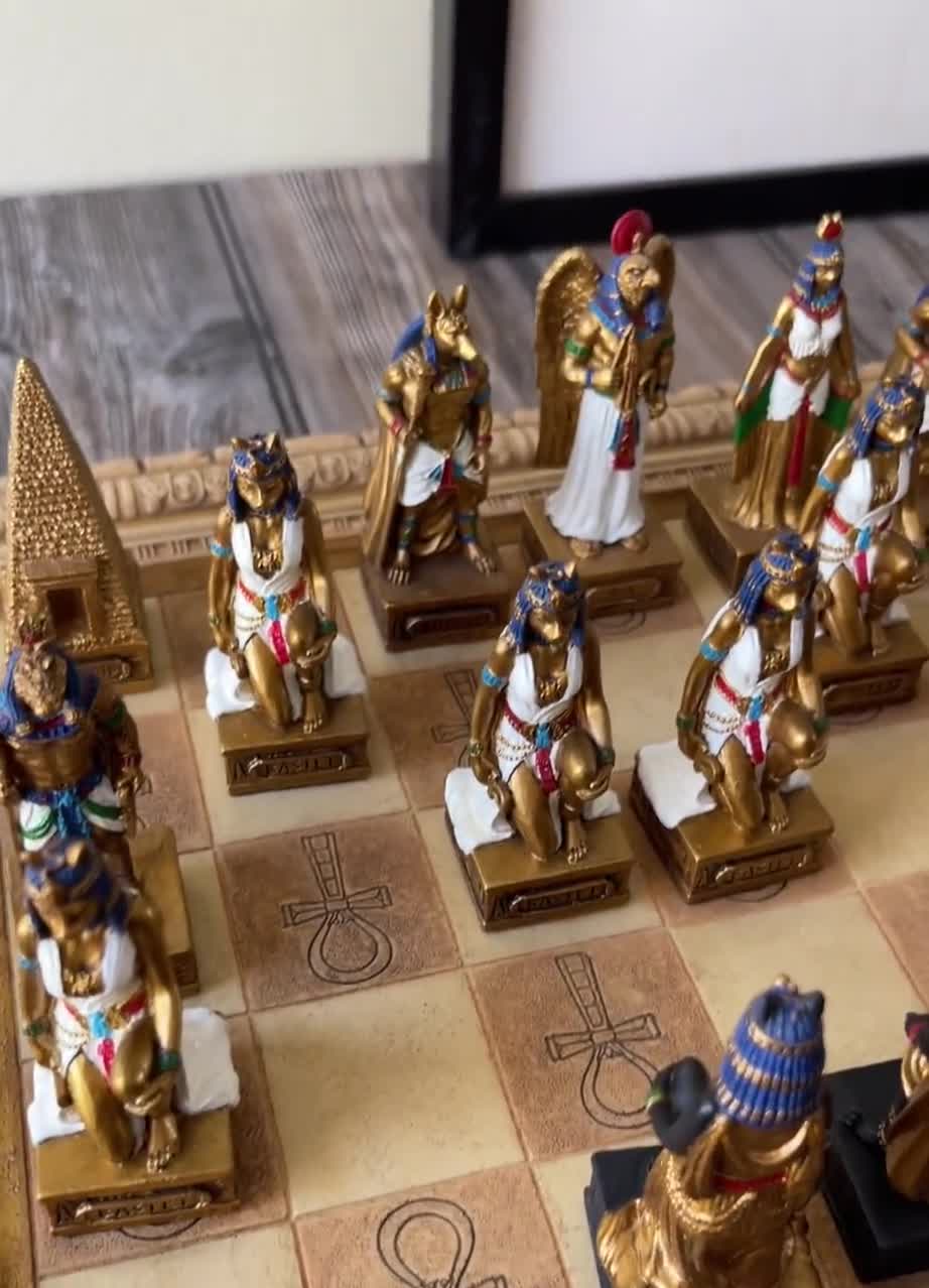 Custom Made Egyptian Goods Home Game Chess Set With Ankh Battlefield Board  Gift