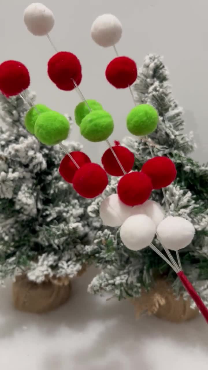 Red Green and White Pom Pom Pick Red and White Christmas Tree